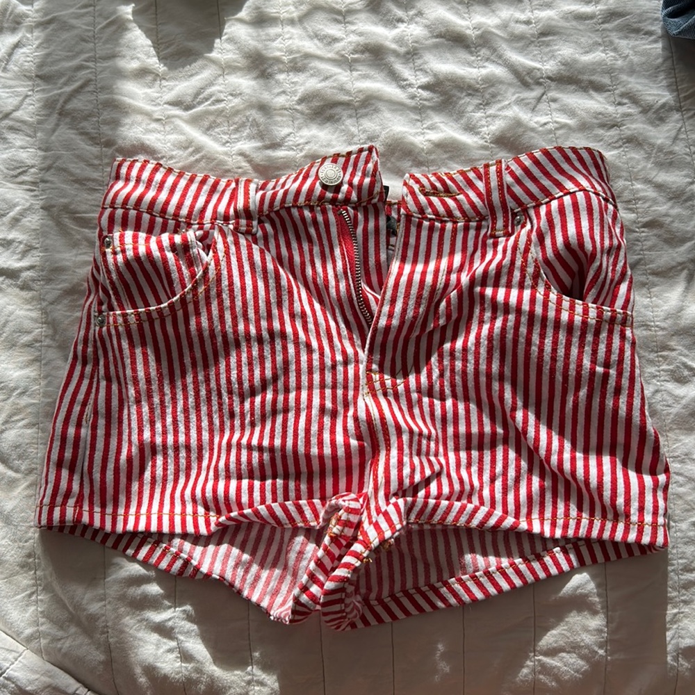 Red stripped high waisted shorts